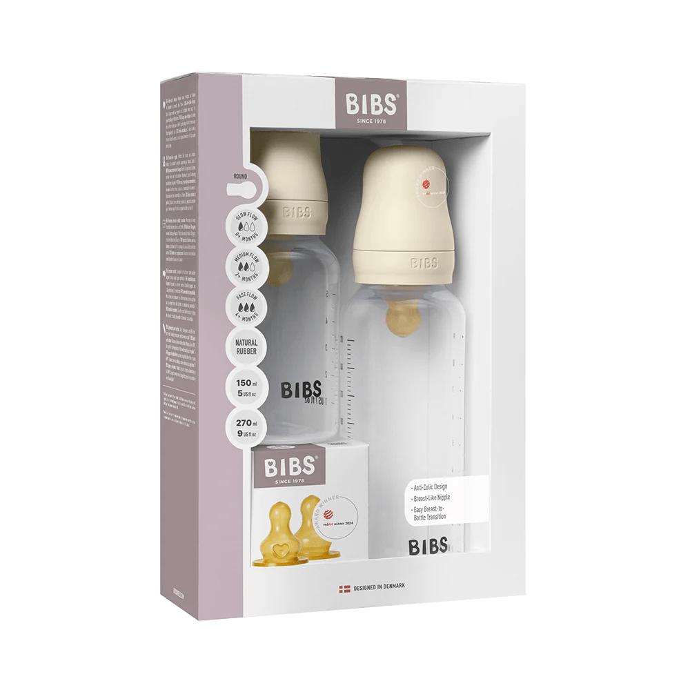 BIBS COFFRET Baby Bottle Grow and Flow set 150ml/270ml Latex - Ivory.