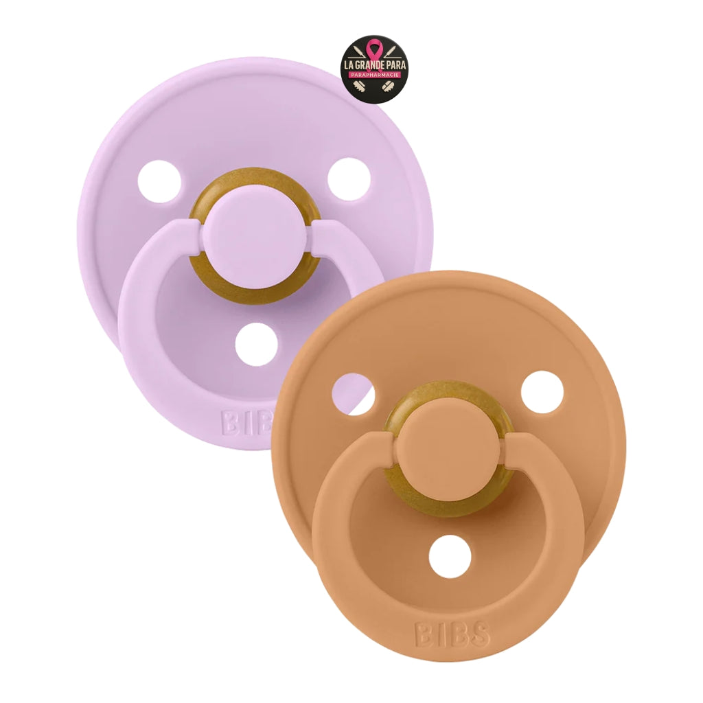 BIBS Colour 2 Pack Violet Sky/Pumpkin - Sucettes Design Danois Latex Naturel 2