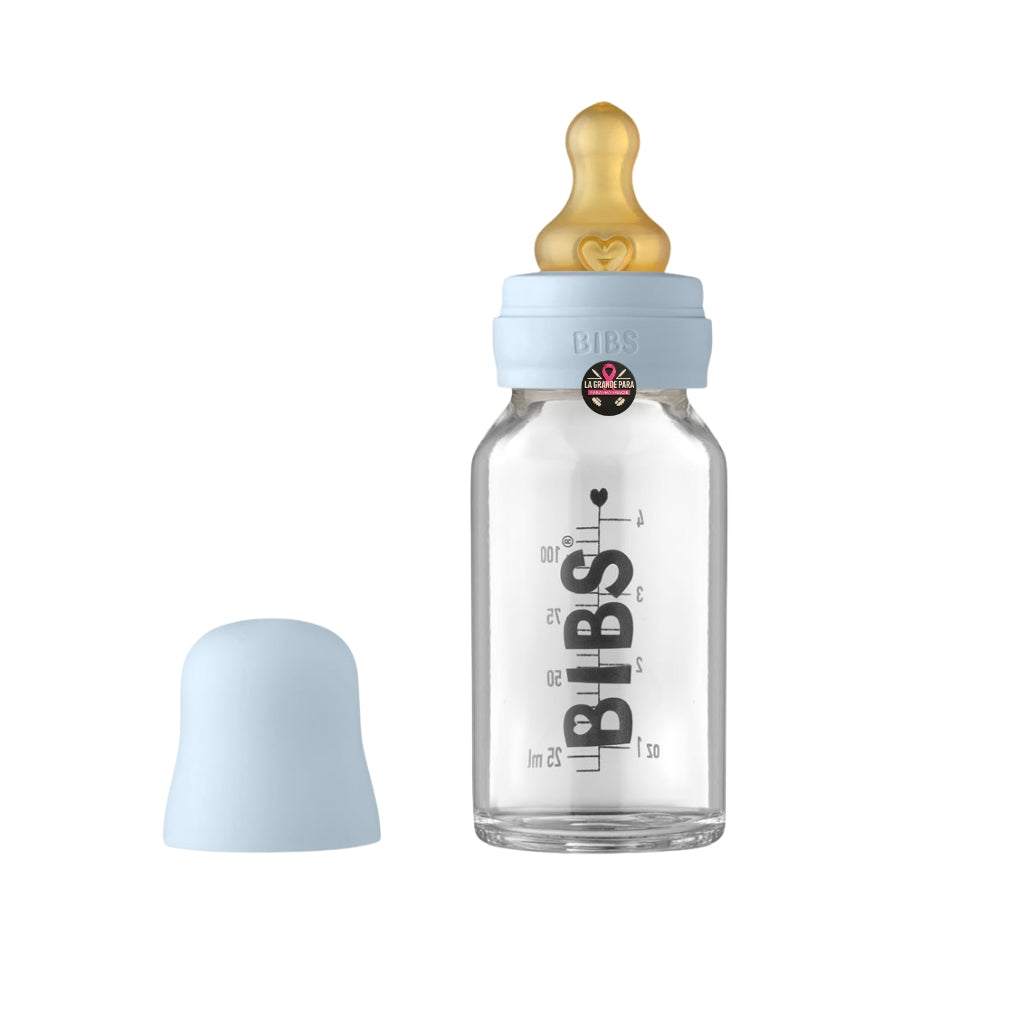 BIBS Baby Glass Bottle Complete Set 110ml Baby Blue - Verre Naturel Nouveau-Né 1