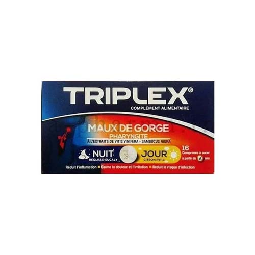 TRIPLEX JOUR NUIT MAUX DE GORGE 16 COMPRIMES.