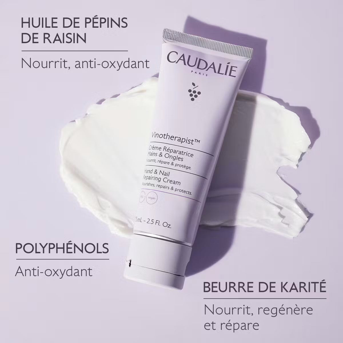 Caudalie Vinotherapist Crème Réparatrice Mains et Ongles 75ml - La Grande Para
