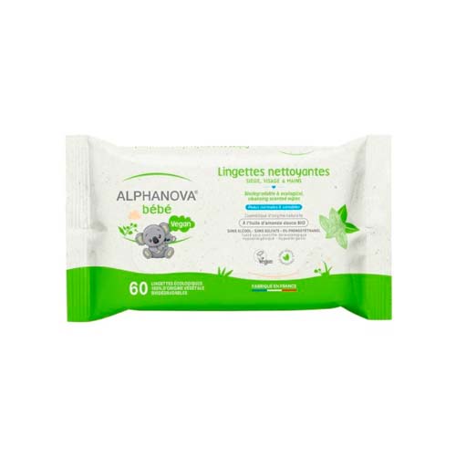 ALPHANOVA BEBE LINGETTES NETTOYANTES A L'HUILE D'AMANDE DOUCE BIO *60