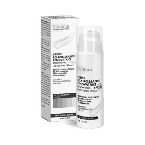 CLARENIA CREME ECLAIRCISSANTE RENOVATRICE SPF20 PEAU MIXTE A GRASSE 50ML.
