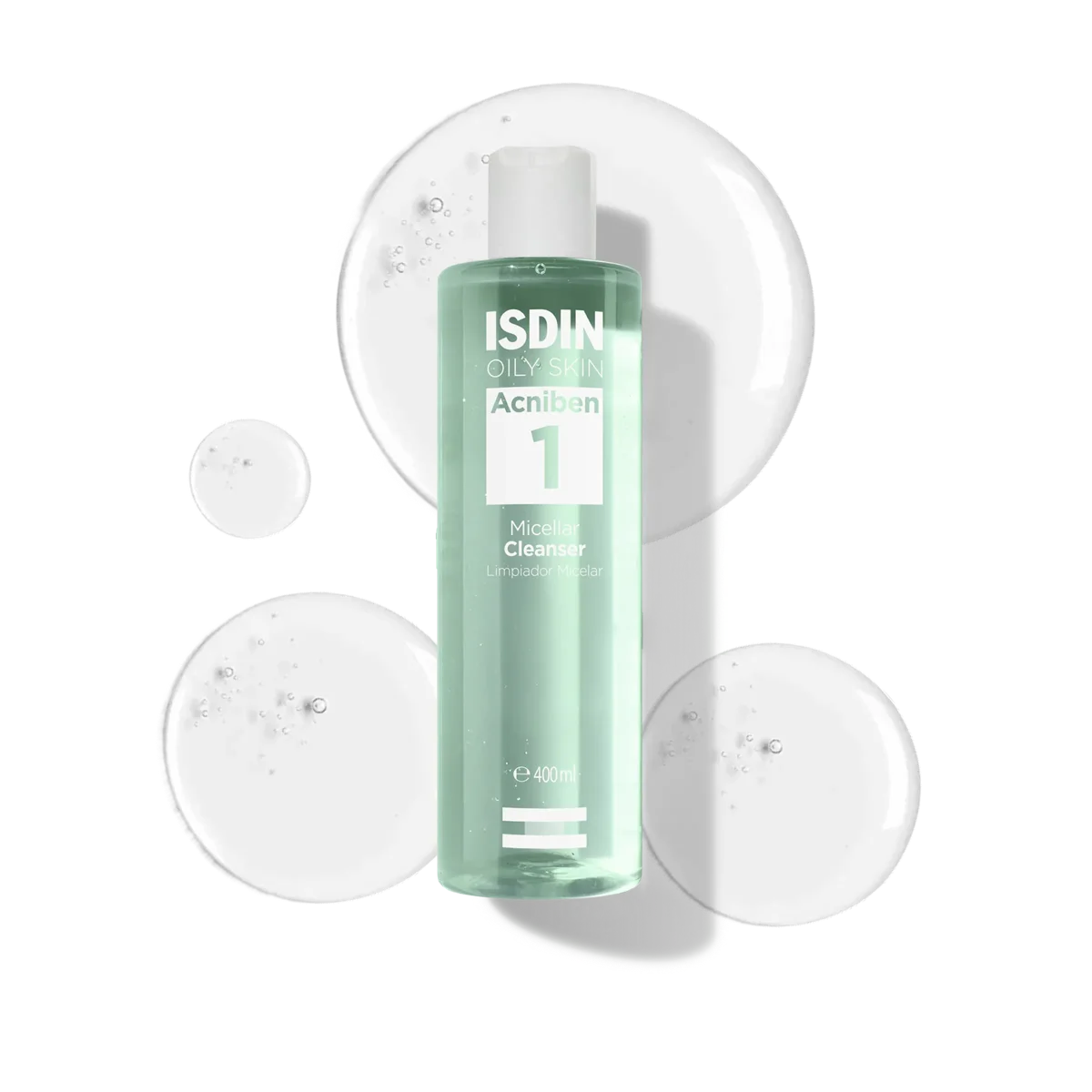 Flacon vert ISDIN Acniben nettoyant micellaire peaux grasses 400 ml