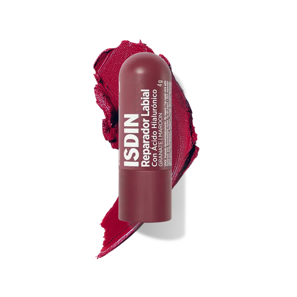 Stick ISDIN Réparateur Labial Grenat 4 g avec trace de couleur bordeaux