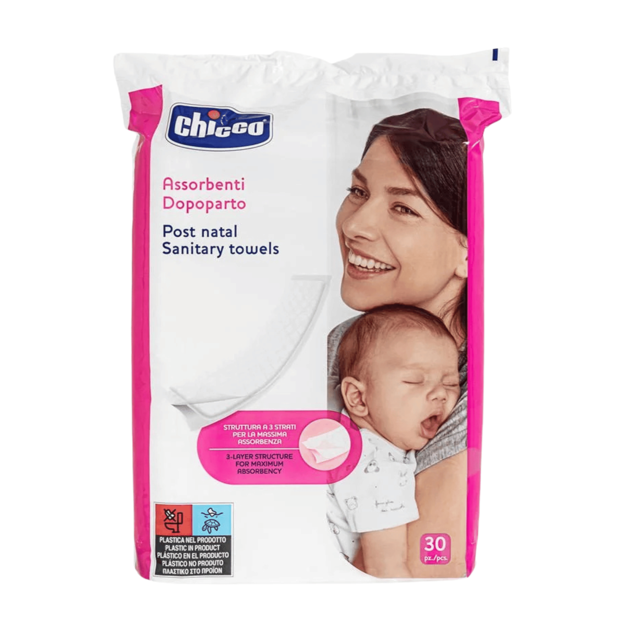 Chicco Serviettes Maternité Post - Partum 30 Pièces - 3 Couches Absorption Maximale - La Grande Para