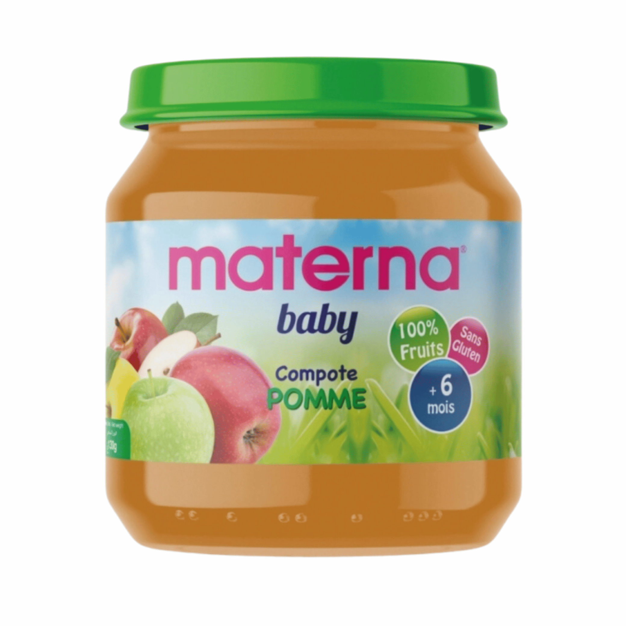 MATERNA BABY Compote Pomme 130g - 1er Petit Pot Bébé +6 Mois - La Grande Para