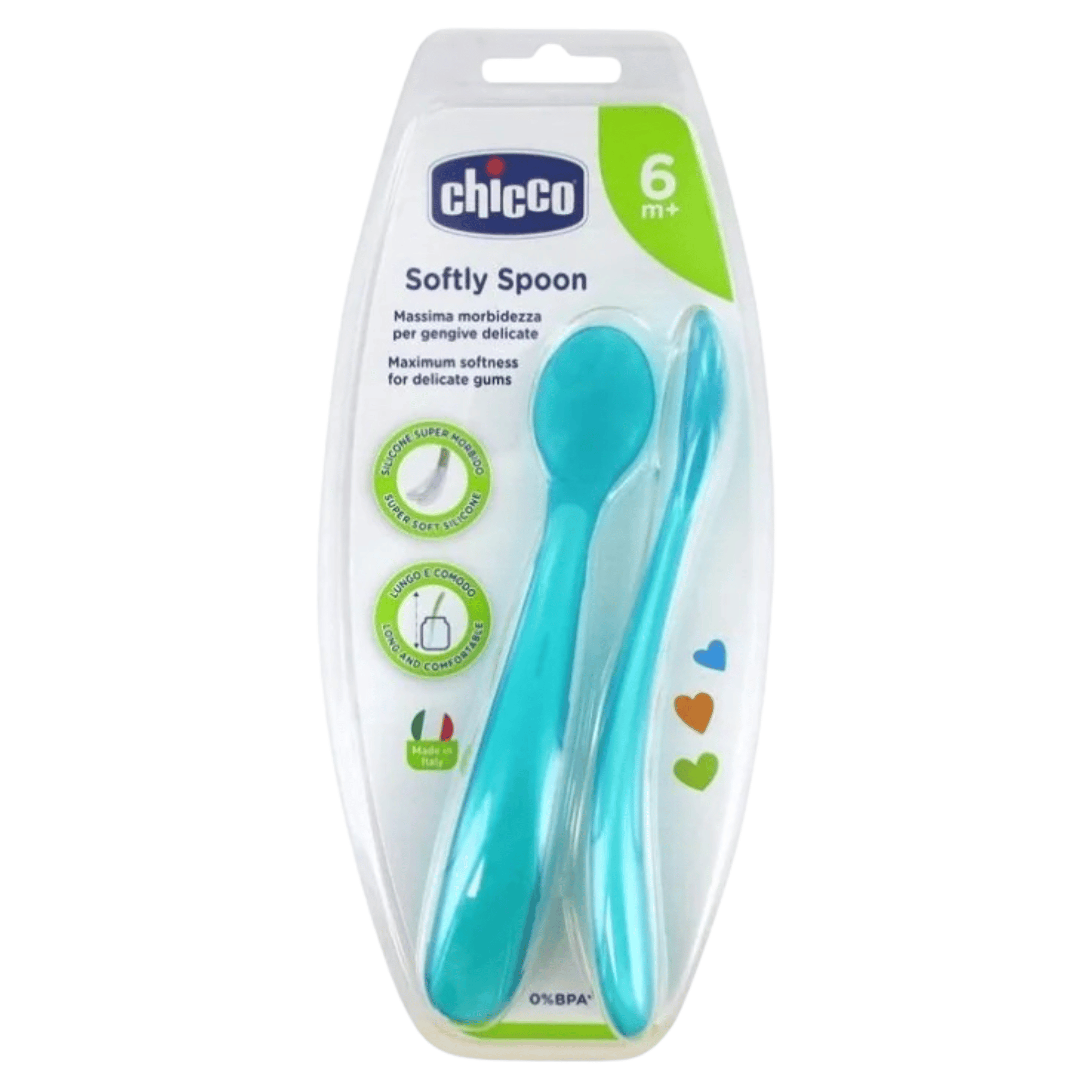 CHICCO 2 Cuillères Silicone 6M+ Bleu Boy - La Grande Para