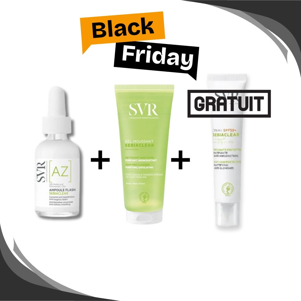 🔥 BLACK FRIDAY SVR Pack Ampoule AZ + Gel Sebiaclear 200ml + Crème SPF50+ Sebiaclear GRATUITE | Anti - Acné Complet - La Grande Para
