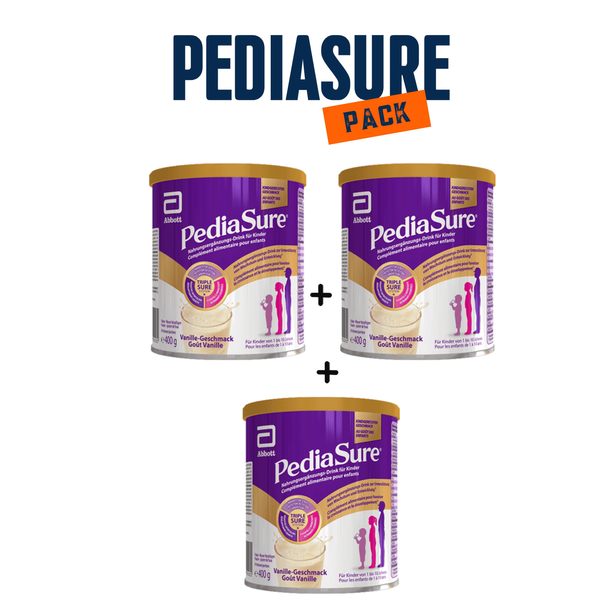 PEDIASURE PACK 3 Boîtes Vanille 400g - 24 Vitamines Minéraux - La Grande Para