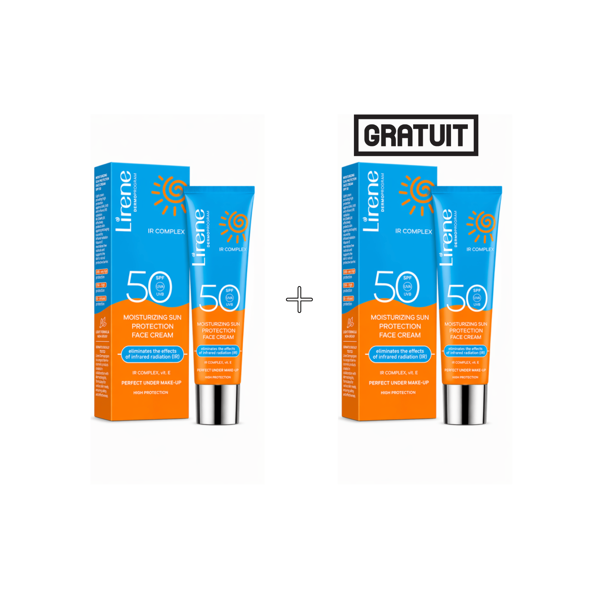 Lirene SPF50 Crème Solaire Visage 1+1 Gratuit - La Grande Para