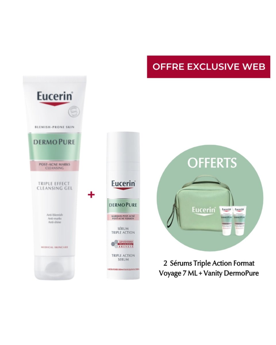 EUCERIN DermoPure Gel + Sérum Triple Action + 2 Mini 7ml + Vanity Offerts - La Grande Para