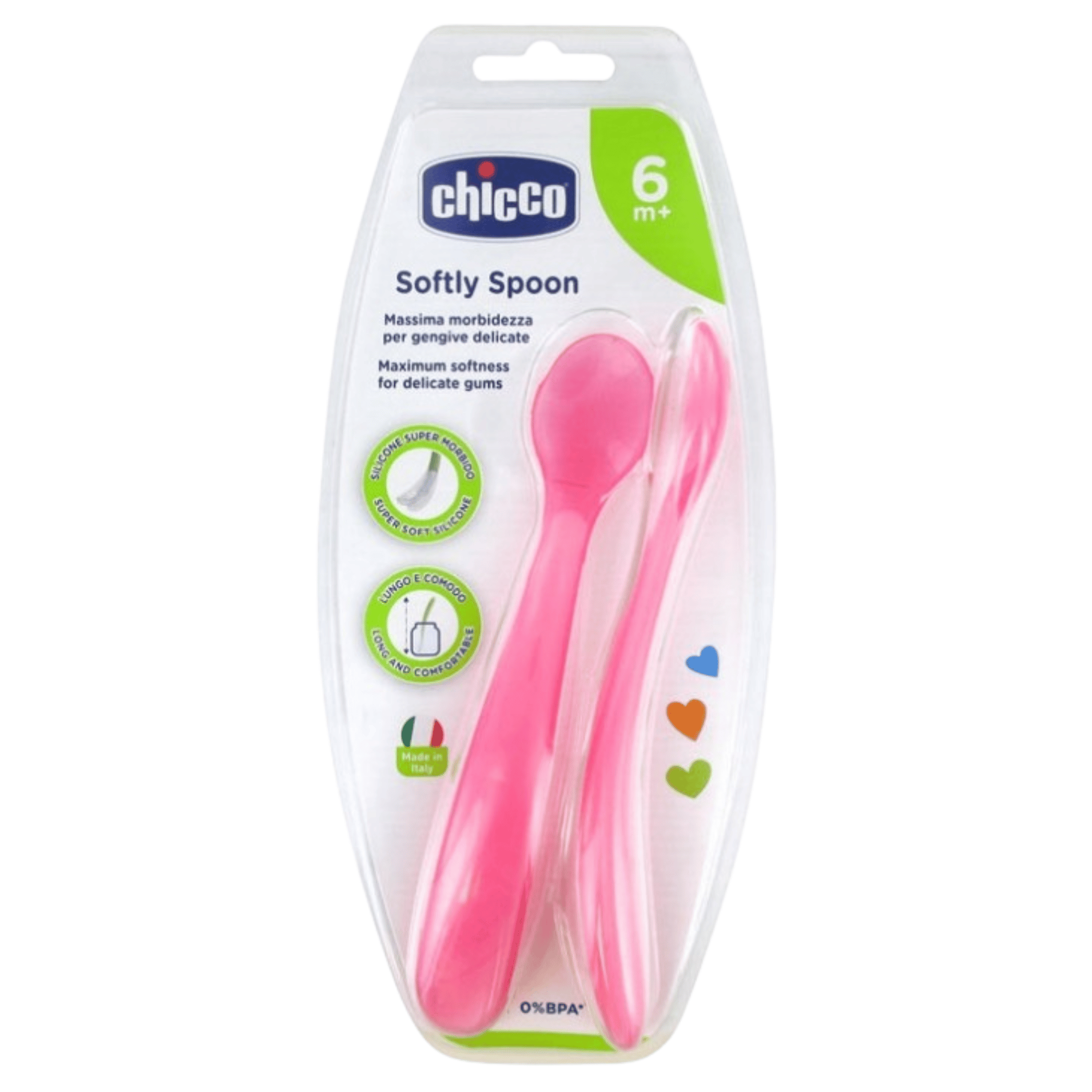 CHICCO 2 Cuillères Silicone 6M+ Rose Girl - La Grande Para