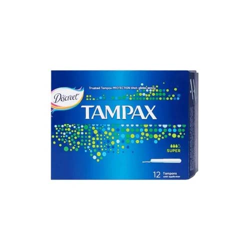TAMPAX TAMPONS SUPER 12 PIECES.