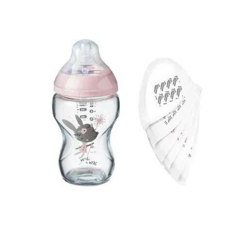 TOMMEE TIPPEE CLOSER TO NATURE BIBERON ROSE EN VERRE 0M+ 250ML + 6 COUSSINETS ALLAITEMENT JETABLE (OFFERT).