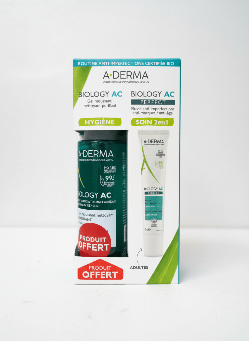 A - Derma Biology AC Coffret - Fluide Perfect 2en1 + Gel Moussant Offert - Routine Anti - Imperfections Bio - La Grande Para