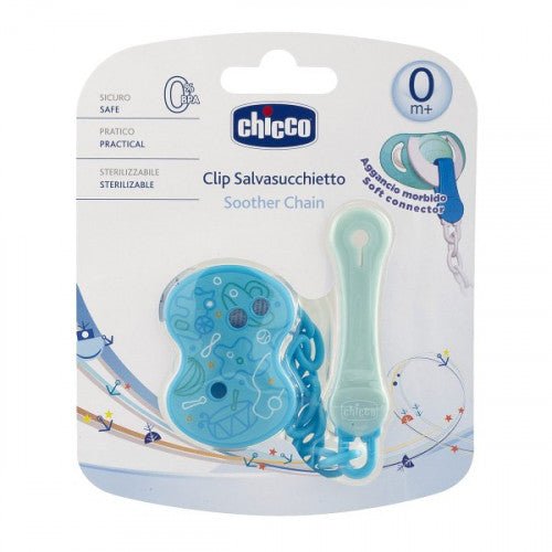 CHICCO ATTACHE SUCETTE CHAINE BLEU.