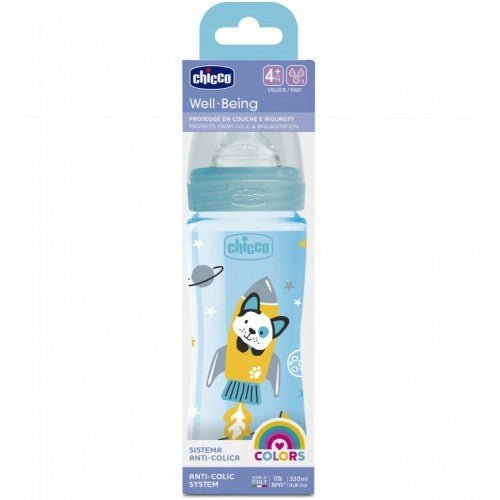 Chicco Biberon Well-Being 330ml , Tétine silicone 4M+.