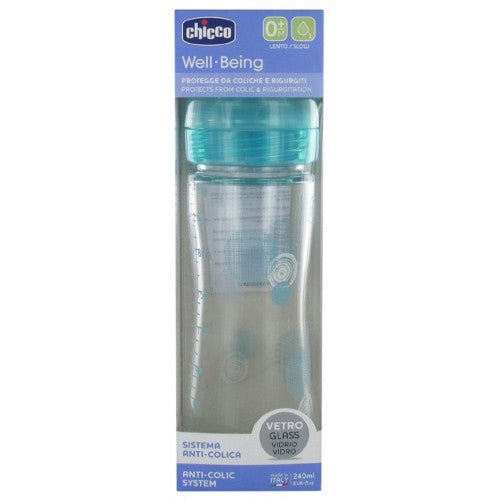 CHICCO WELL BEING BIBERON VERRE 240 ML DEBIT LENT 0 MOIS ET +.