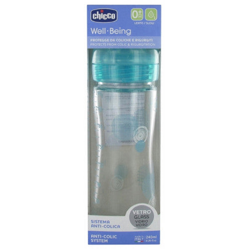 CHICCO WELL BEING BIBERON VERRE 240 ML DEBIT LENT 0 MOIS ET +