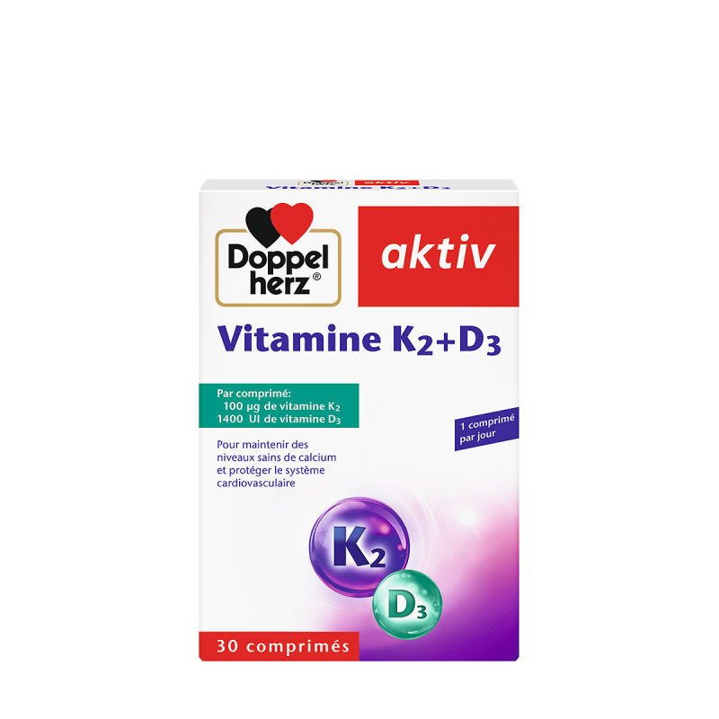 DOPPELHERZ Aktiv Vitamine D3+K2 30 Comprimés - Os Calcium Cardiovasculaire Immunité - La Grande Para
