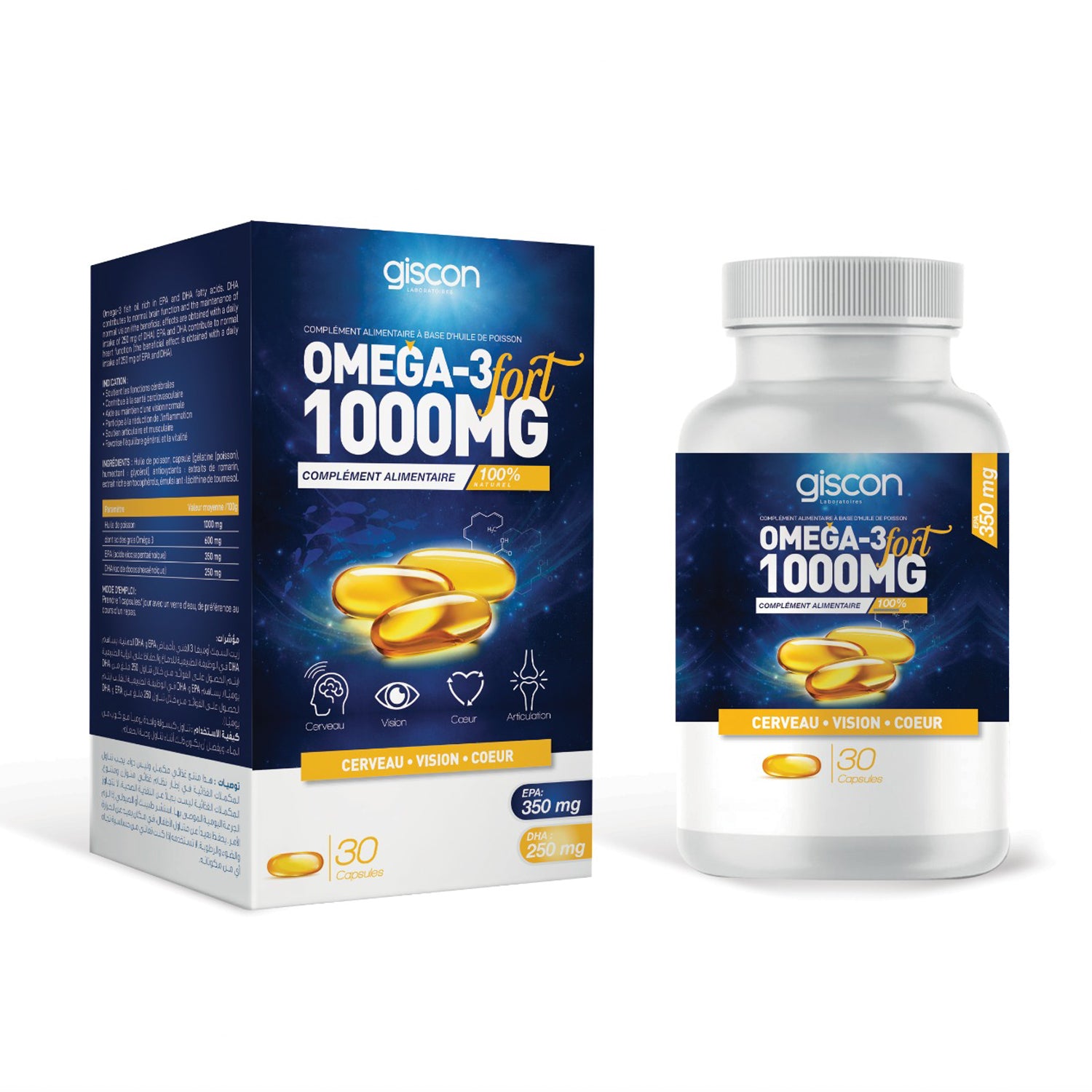 GISCON Oméga - 3 Fort 1000mg – 30 Capsules - La Grande Para