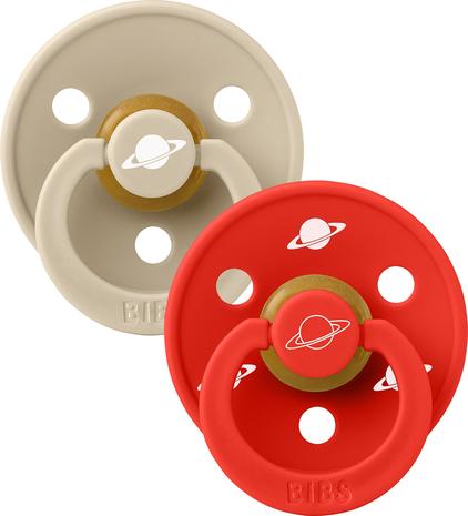 BIBS Colour Space 2-Pack Tétines Rondes Latex Ivory Cherry Red 6+ mois