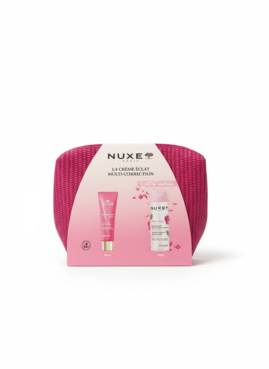 💕 NUXE Coffret Crème Éclat Multi - Correction Prodigieuse Boost 40ml + Eau Micellaire Very Rose | Trousse Rose - La Grande Para