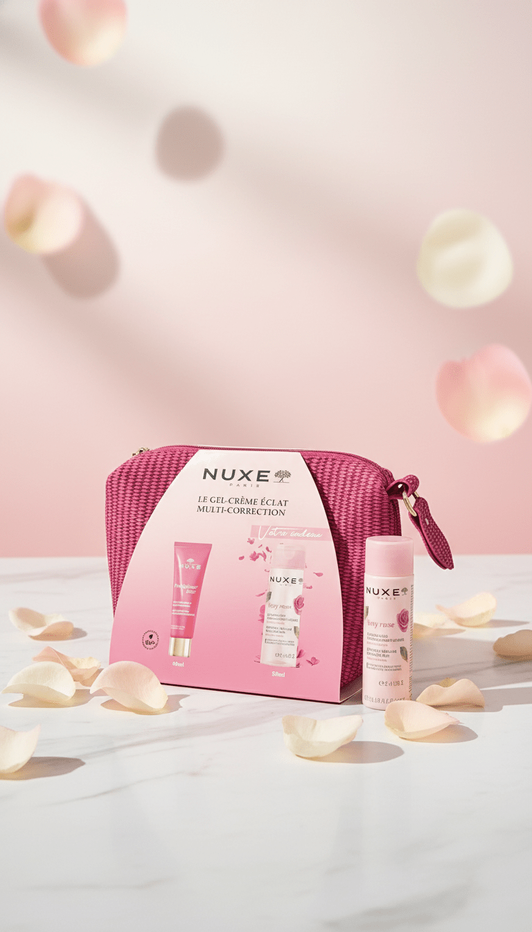 💖 NUXE Coffret Gel - Crème Éclat Multi - Correction Prodigieuse Boost + Eau Micellaire Very Rose | Trousse Cadeau - La Grande Para