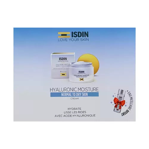 ISDIN COFFRET CREME HYDRATANTE A L'ACIDE HYALURONIQUE PEAUX NORMALES A SECHES 50G+EAU MICELLAIRE 30ML (OFFERT)