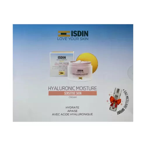 ISDIN COFFRET CREME HYDRATANTE A L'ACIDE HYALURONIQUE PEAUX SENSIBLES 50G+EAU MICELLAIRE 30ML (OFFERT)
