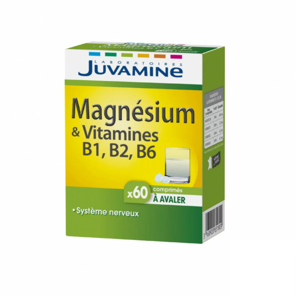 Juvamine Magnésium & Vitamines B1 B2 B6 - 60 Comprimés | Anti-Fatigue Stress 2 Mois 1