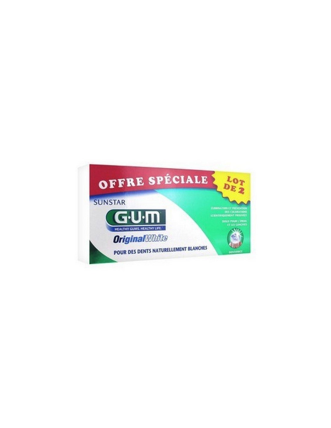 GUM Lot de 2 Dentifrices Original White GUM Duo Pack.