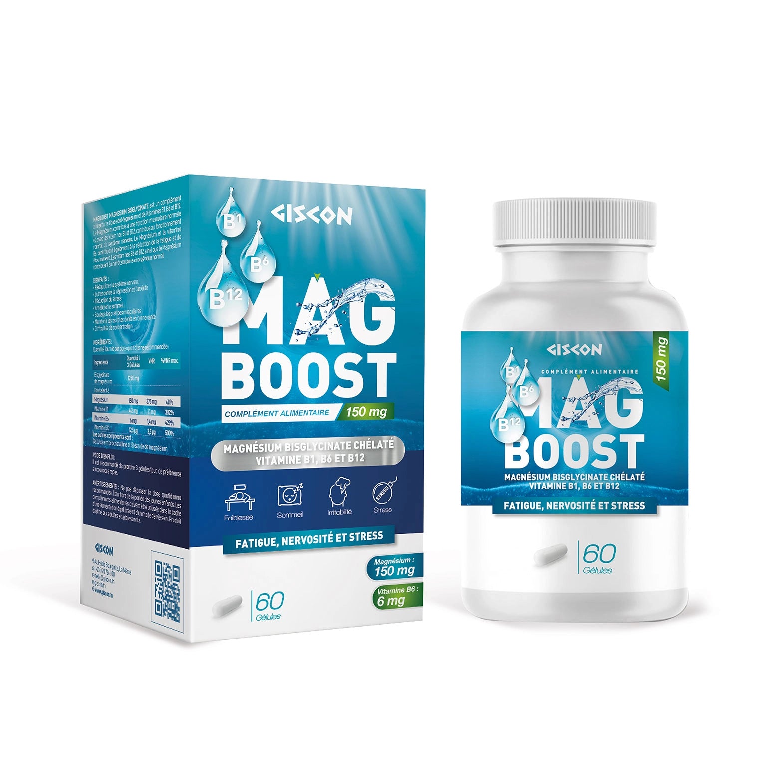 MagBoost Magnésium Bisglycinate 60 gélules.