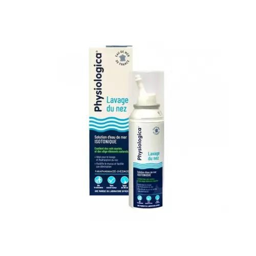 PHYSIOLOGICA LAVAGE DU NEZ SOLUTION D'EAU DE MER ISOTONIQUE SPAY 100ML.