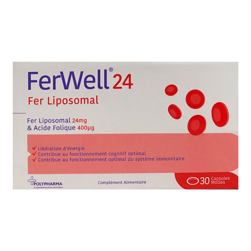 Polypharma FerWell 24 Fer Liposomal 30 Capsules - Fer 24mg + Acide Folique 400µg | Énergie Immunité - La Grande Para