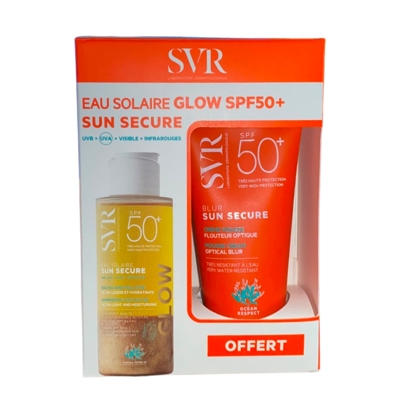 SVR Coffret Sun Secure Eau Solaire Glow SPF50+ 100ml + Blur Sun Secure Sans Parfum 50ml Offert