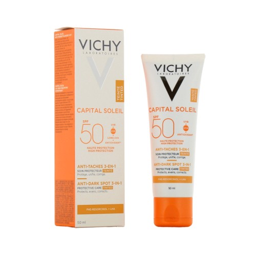 VICHY CAPITAL SOLEIL SOIN ANTI TACHES TEINTEE 3EN1 SPF50 50ML(ce produit n'est pas éligible au code promo)