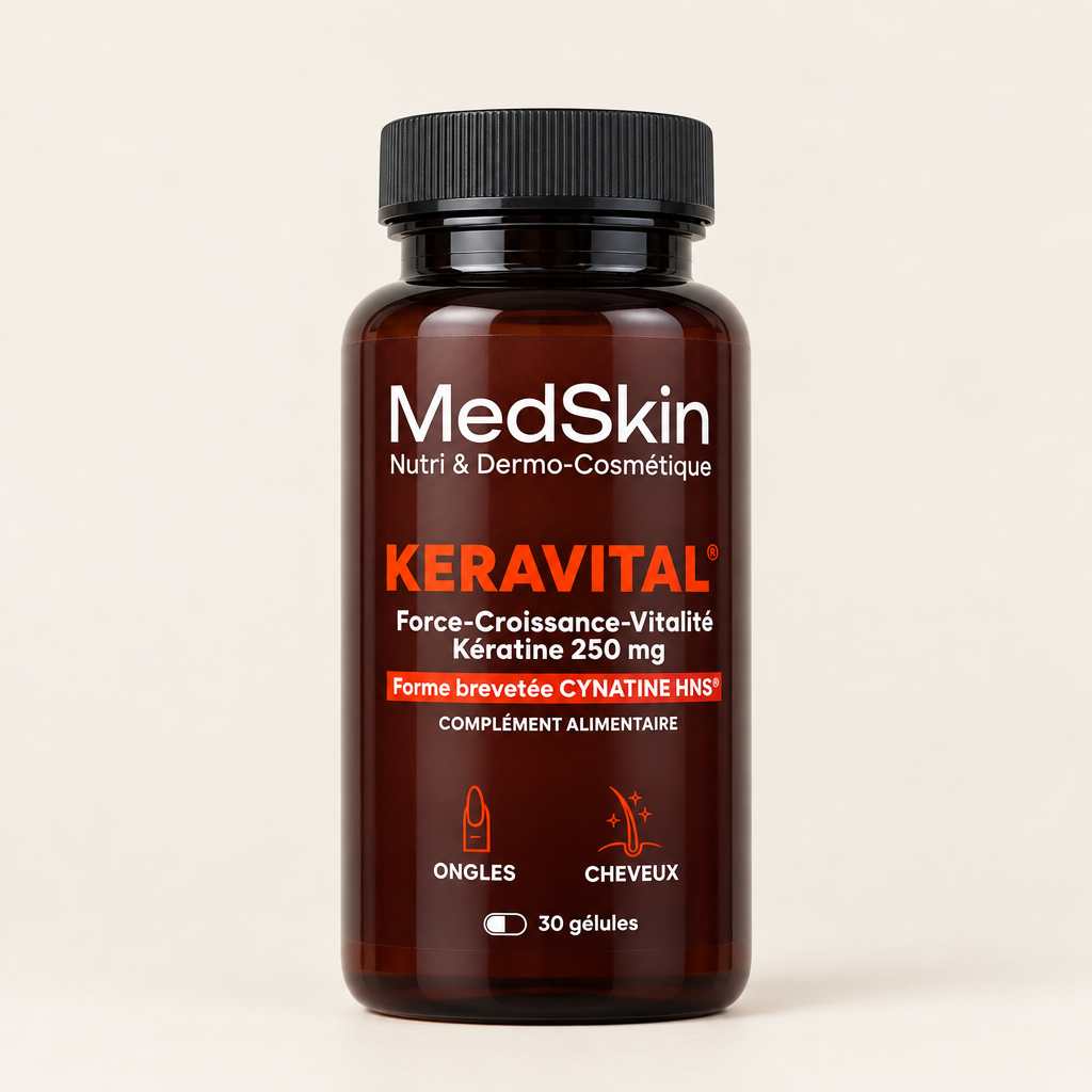 Visuel carré MedSkin KERAVITAL sur fond beige