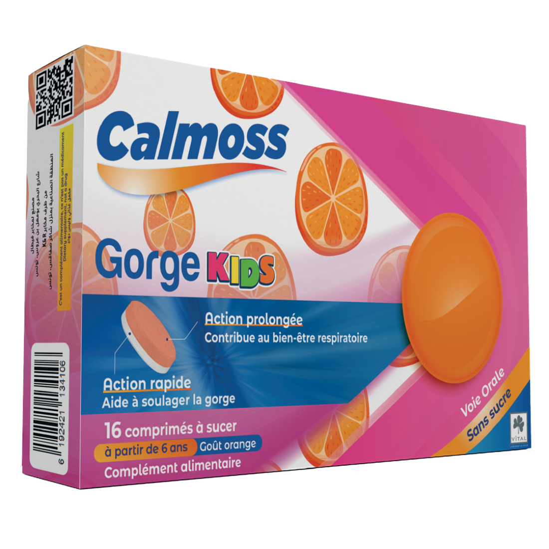 Vital Calmoss Gorge Kids 16 Comprimés - Mal de Gorge Enfants | Apaise Adoucit Dès 6 Ans